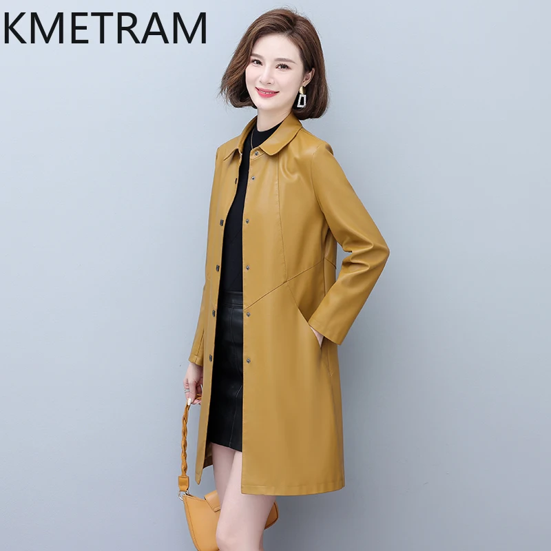 KMETRAM-Chaqueta de piel de oveja auténtica para mujer, abrigos coreanos versátiles, de longitud media, ajustados, Otoño, 2024