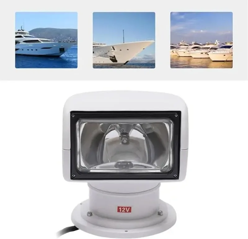 Motorized Boat Spotlight 100W Halogen Marine Searchlight 12V 24V, 360 Pan 72 Tilt with Wired Dash Remote for Truck Yacht