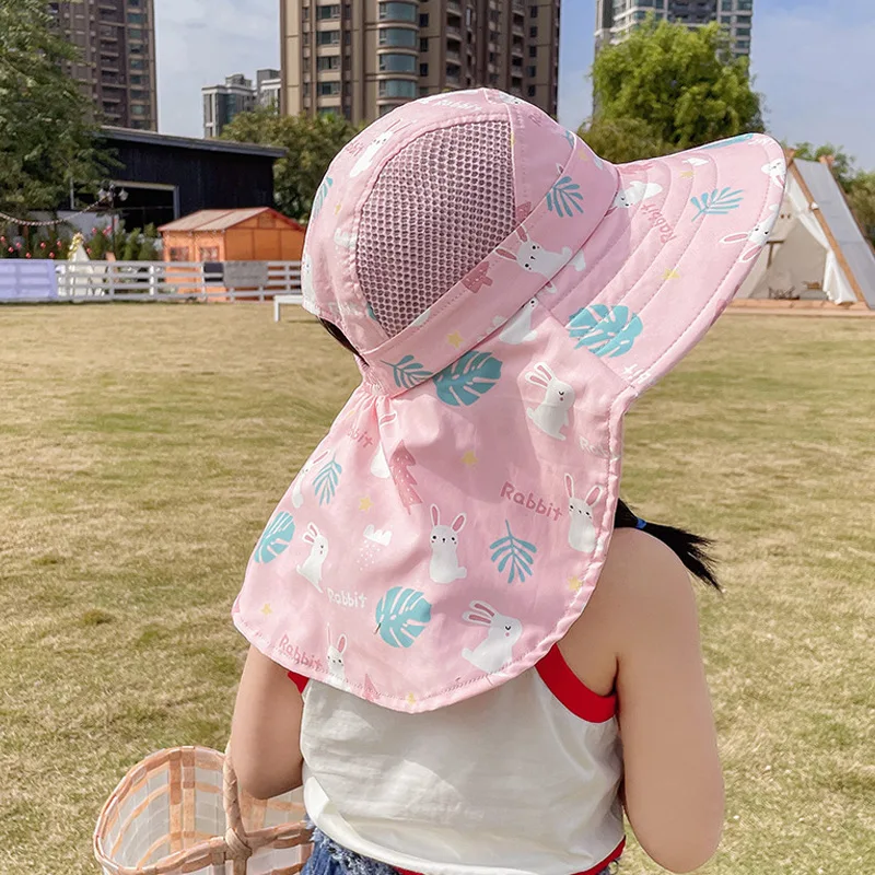 Children Sun Hat Summer Kids Outdoor Neck Ear Cover Anti UV Protection Beach Caps Kids Boy Girl Travel Flap Cap for Children