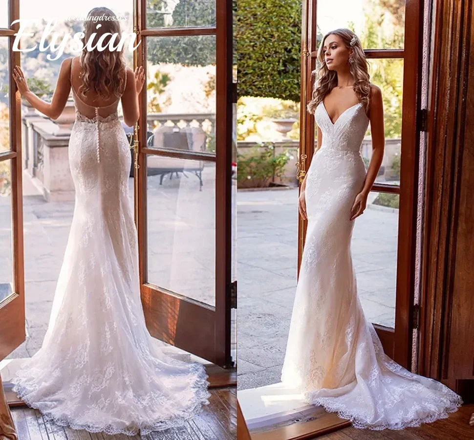 Abito da sposa con applicazioni di lusso personalizzato Sirena senza maniche sexy scollo a V con spalline Abito da sposa da sposa Abiti da No