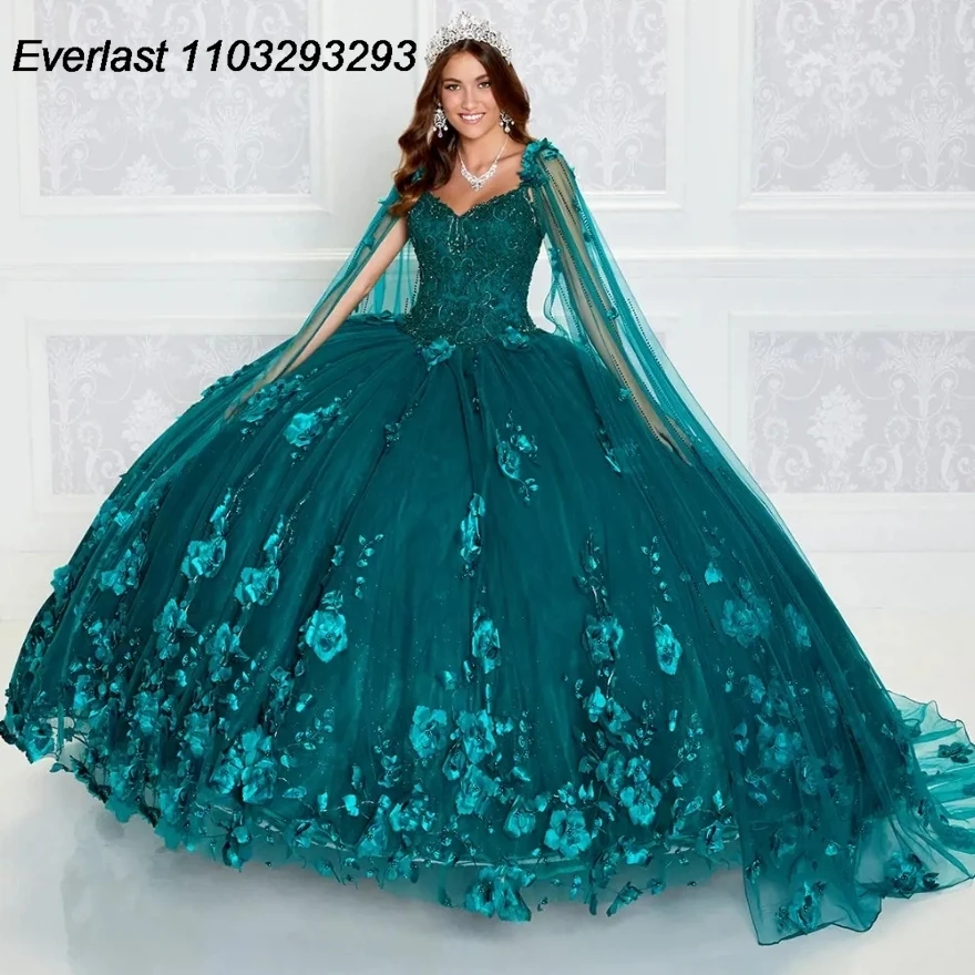 فستان EVLAST-Quinceanera برأس ، دانتيل زهور ثلاثي الأبعاد ، ثوب كرة أبيض ، مشد مكسيكي ، حلو 16 ، 15 ، De XV Años ، TQD191