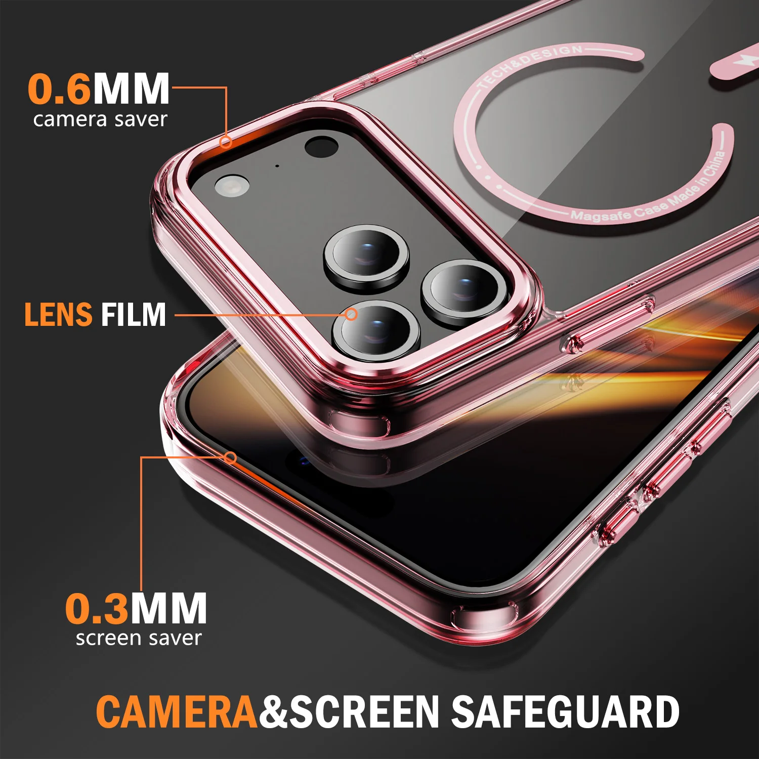 新型高級透明マグネット式レンズ保護付きスマホケース iPhone 17 Air、16E、16、14、15、13、12 Pro Max Plus対応 Magsafe対応 耐衝撃カバー