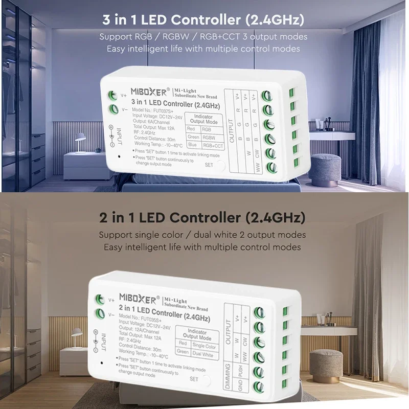 Miboxer 2.4G Sunrise Remote Use for 3 in 1(RGB/RGBW/RGBCCT) Led Controller and 2 in 1 Led controller