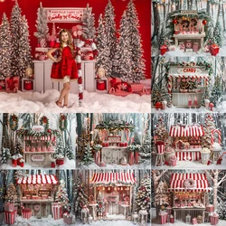 Christmas Candy Cart Photography Backdrops Xmas Trees Wreath Christmas Kids Adult Child Baby Photocall Decors Studio Props