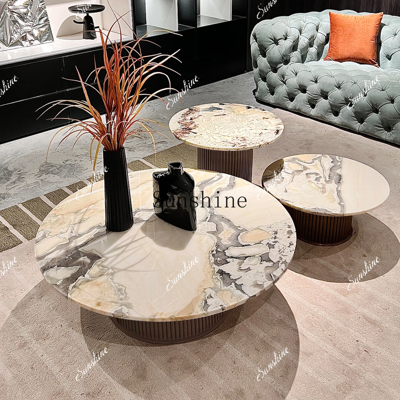 

Natural luxury stone modern simple living room household high-end light luxury round coffee table size combination FT