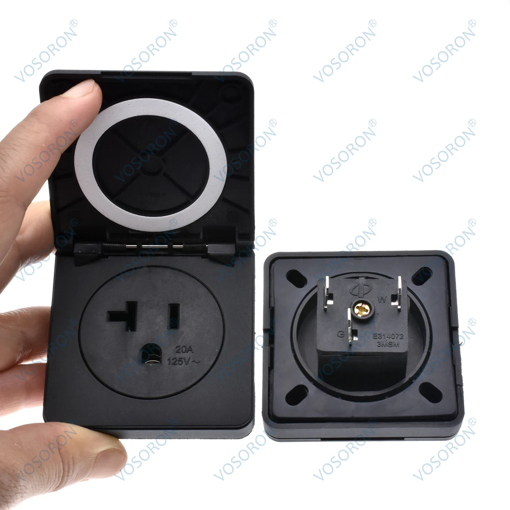 Black 20A 250V square cover outdoor socket IP44 60*60mm USA Canada Japan AC Power Socket Waterproof Industrial Assembly outlet