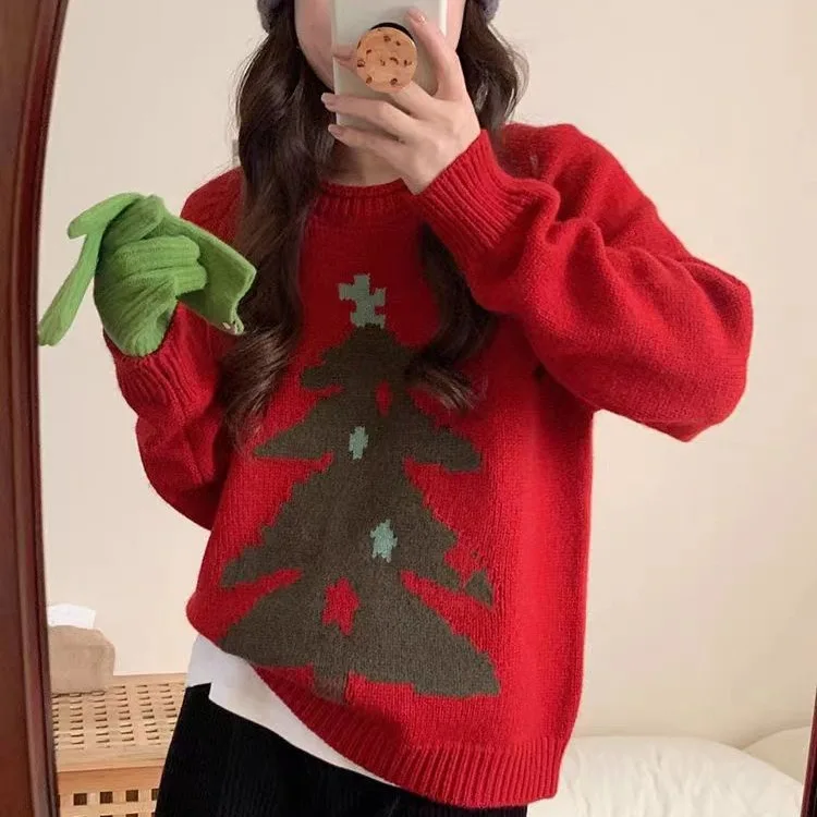 

Autumn and Winter Christmas Tree Sweater Women's Clothing Autumn and Winter White Average Size