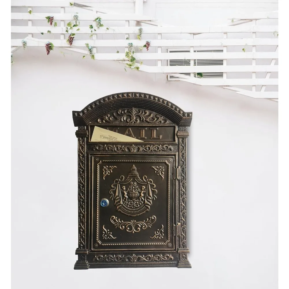 Mailbox Outdoor - Metal Wall-Mounted Mailbox - Vintage Cast Iron Locking Mailbox