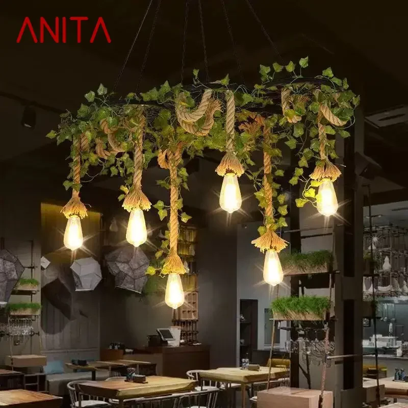 ANITA American Country Pendant Lamp Retro Creativity Plant Music Restaurant Cashier Counter Bar Cafe Milk Tea Shop Chandelier