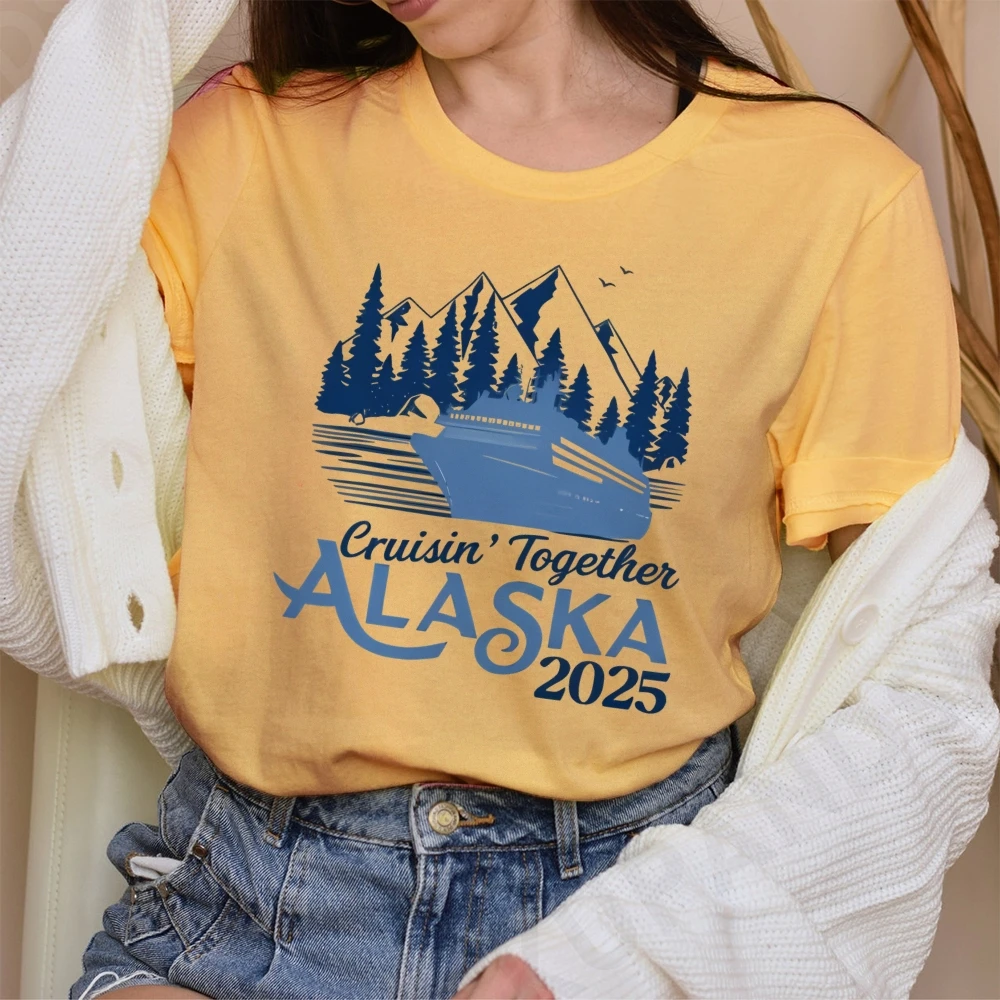 

Women's Y2K Cotton T-shirt Short Sleeve Round Neck Fitted Crop Top Cartoon Pattern Alaska Iceberg Forest Ship Beautiful