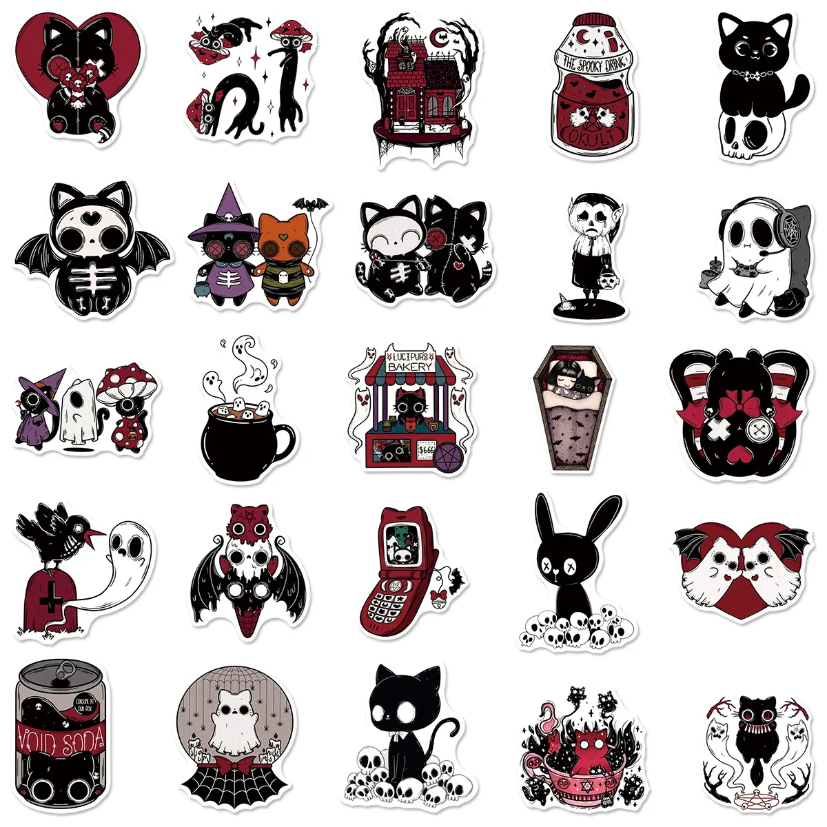 50Pcs Gothic Skull Ghost Stickers – Dark Cool Waterproof Decals for Scrapbook, Luggage, Laptop & DIY Craft Decor