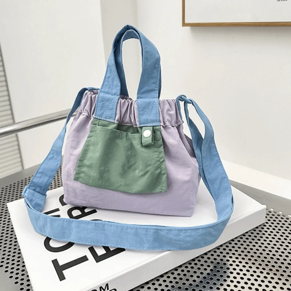 

Ruched Design Casual Handbags Lightweight Large Capacity Crossbody Bag Adjustable Strap Candy Color Nylon Shopper Purses Storage