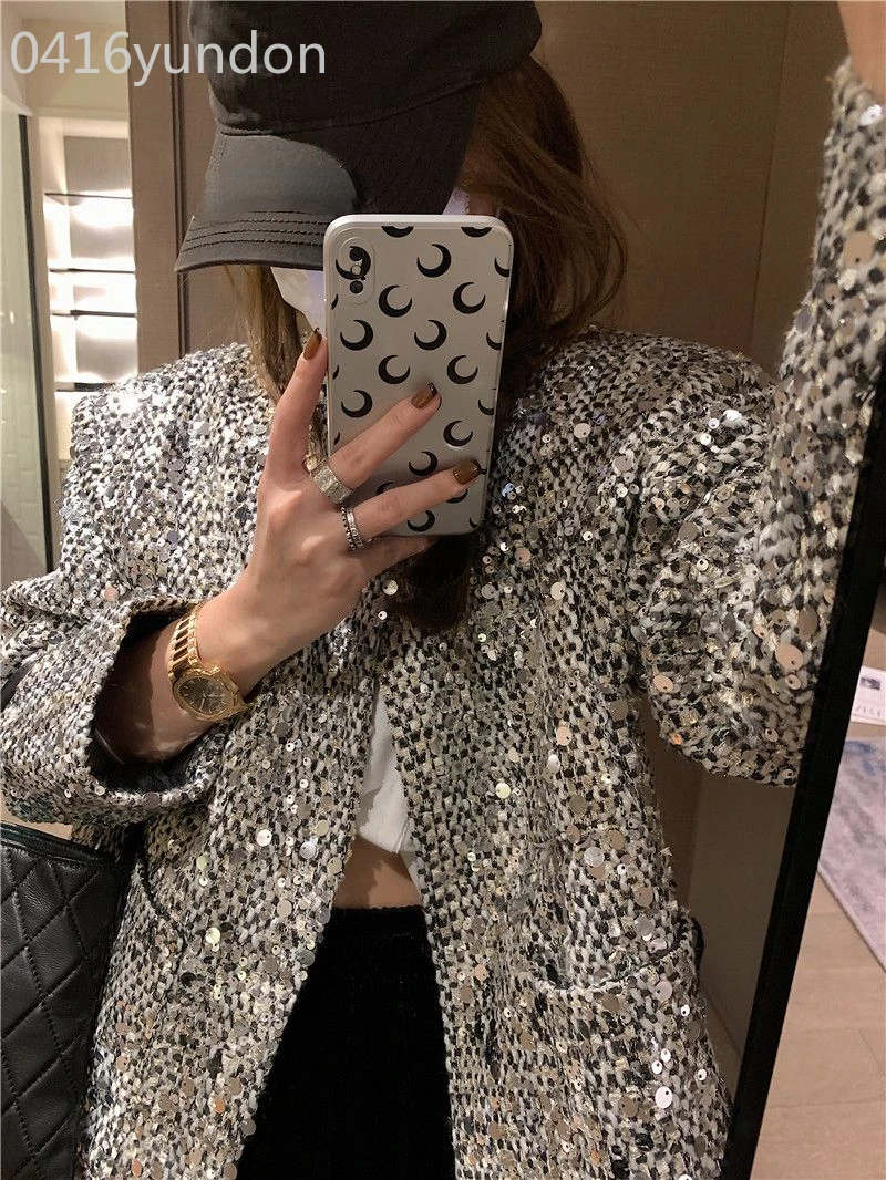 Short Coat Top Tweed Heavy Industry Sequins Jacket Women Clothes Chaquetas Para Mujer Ropa Korean Chic Loose Roupas Femininas