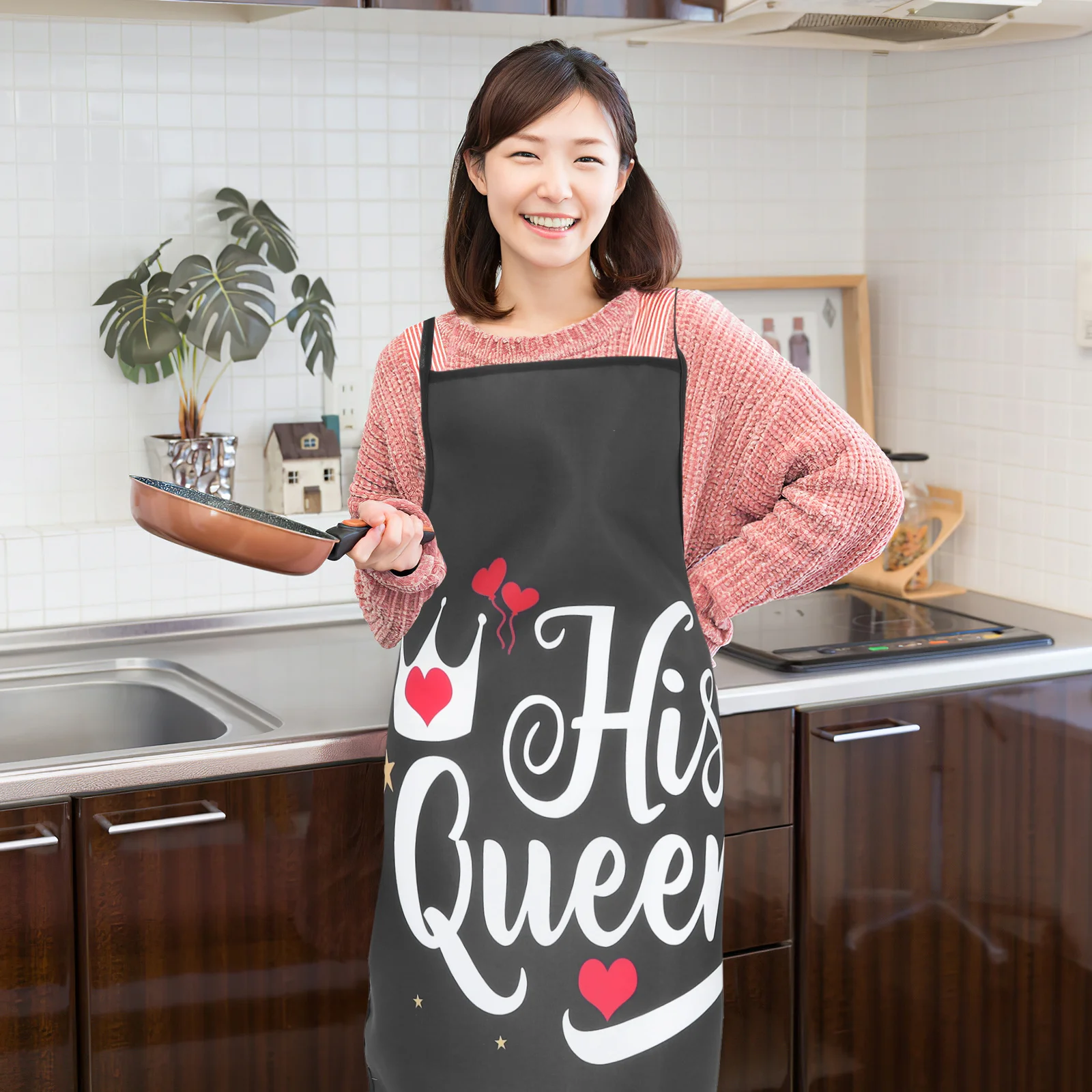 

2pcs Apron For Women Valentine Print Kitchen Cooking Bbq Baking Painting Gardening Gift Unisex Waist Bib Household Holiday