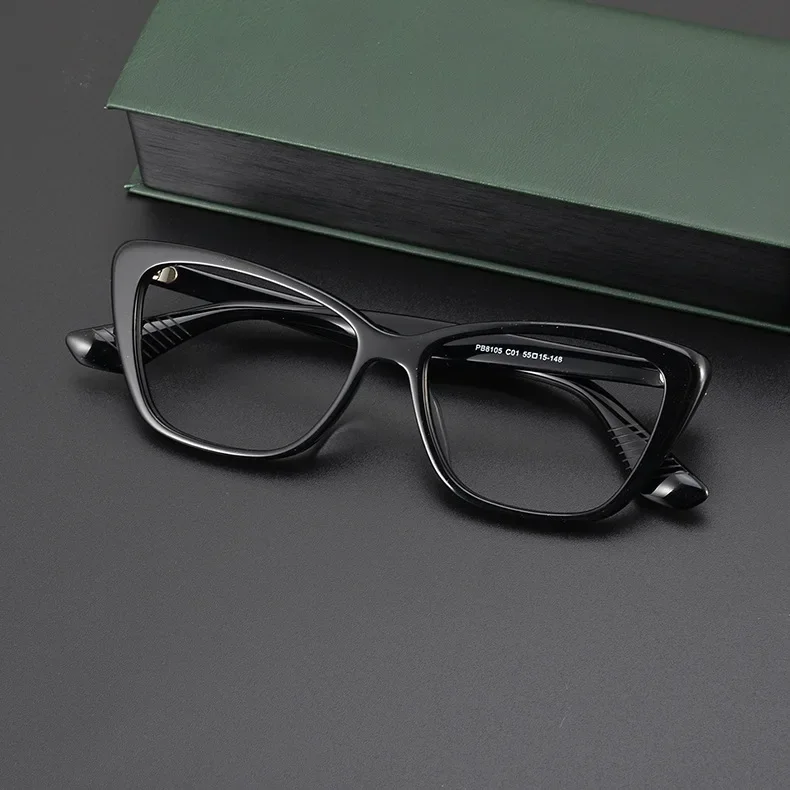 Retro Black Framed Cat Eye Glasses Holder for Women High-quality Handmade Acetate Optical Reading Men's Prescription Eyewear