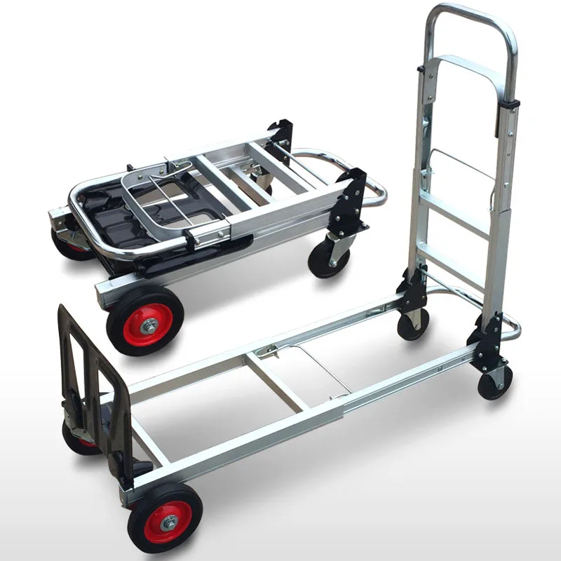 

Small Pull Rod Car Household Trolley Folding Portable Handling Box Tractor-Trailer Aluminum Alloy Material 200KG load-bearing