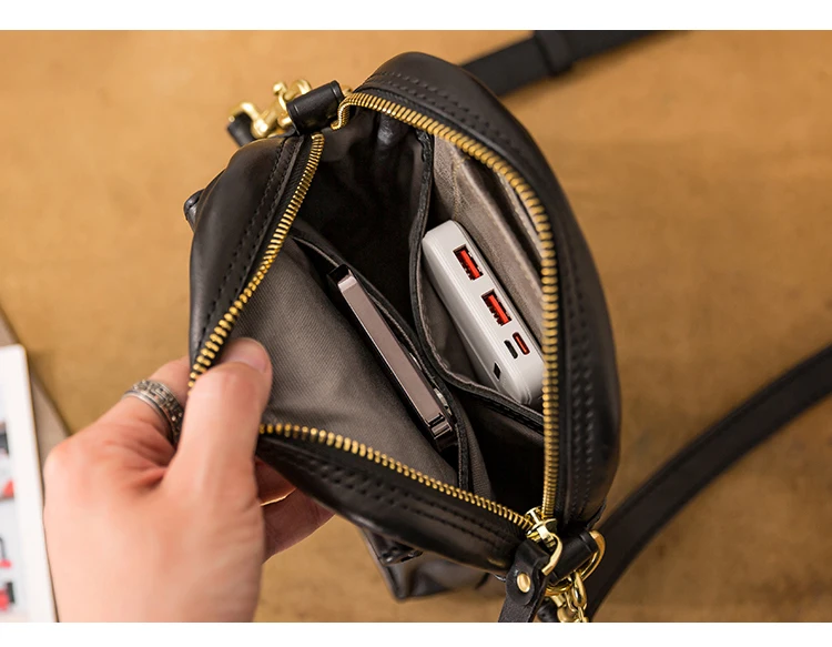 High-quality first layer cowhide men's small phone bag outdoor designer handmade genuine leather black shoulder crossbody bag