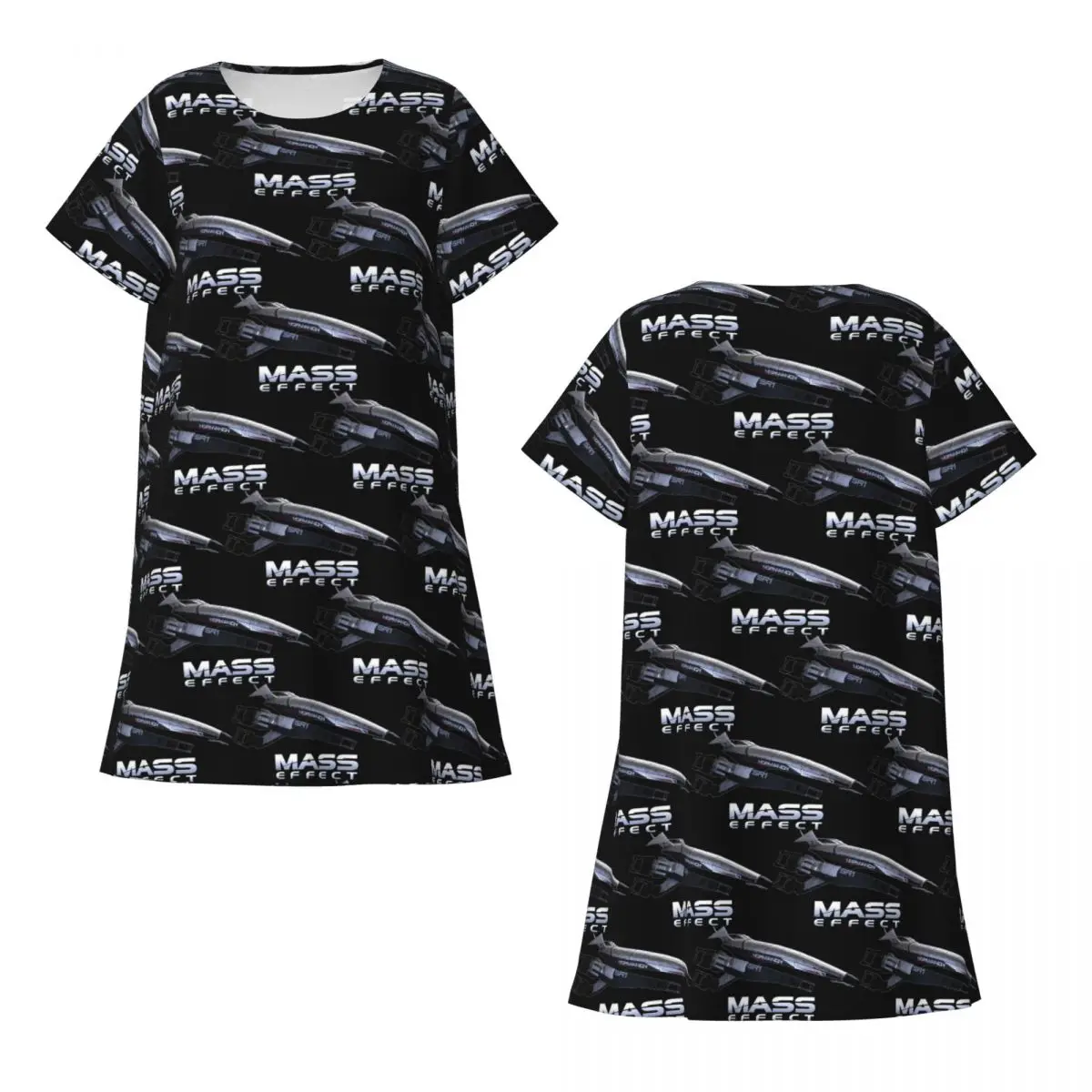 Custom Mass Effect Normandy SR1 Short Sleeves Nightdress For Sleepshirts Women Short Sleeve Nightgowns Loose Pajama Dress