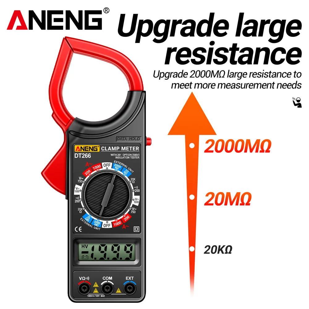ANENG DT266-8 miernik cęgowy aktualizacja omomierz o dużej rezystancji 1000A AC amperomierz napięcia DC/AC woltomierz multimetr narzędzie testowe