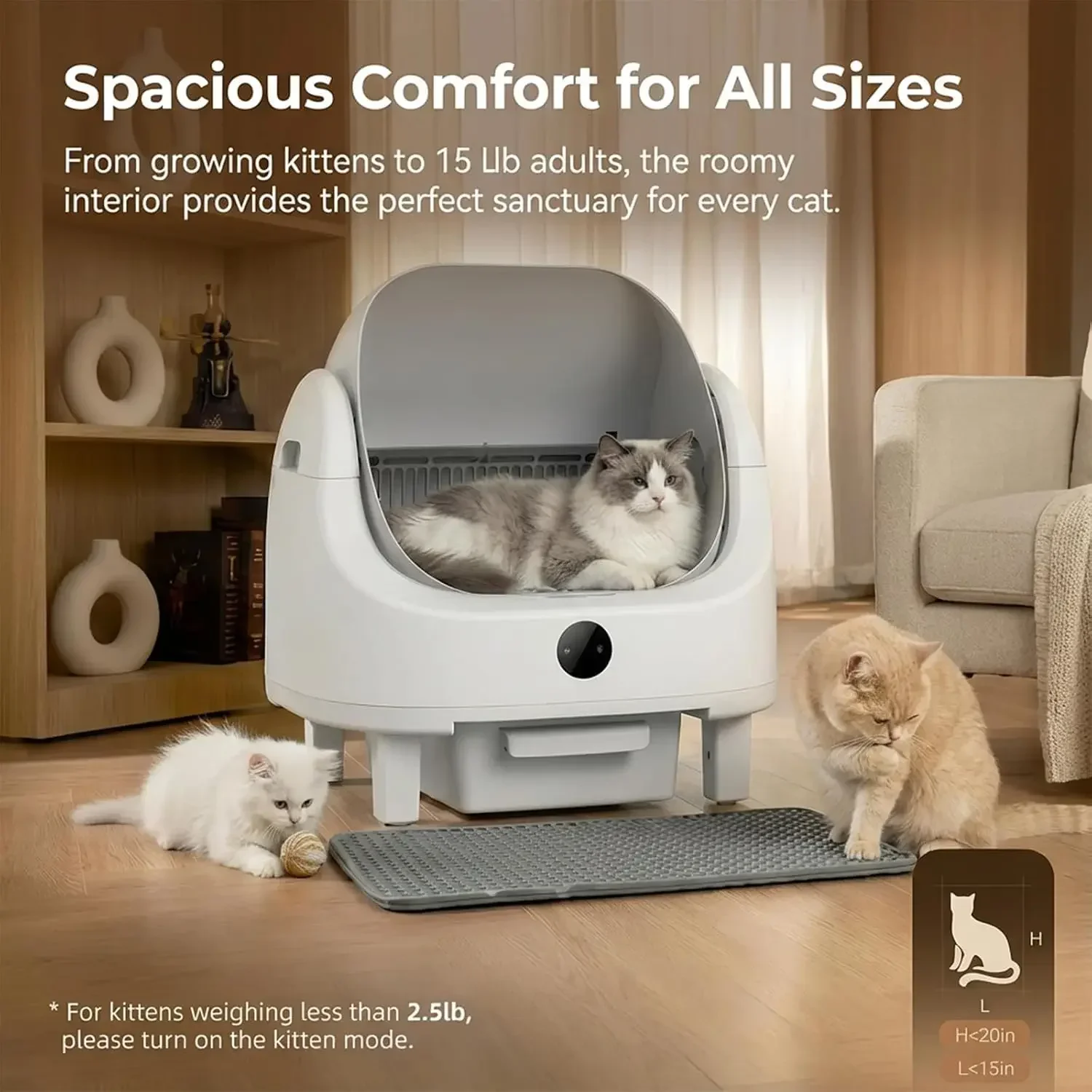 Automatic Litter Box, Self Cleaning Litter Box for Multiple Cats, Odor & Scoop Free, Apple Control, Large Space, Customized
