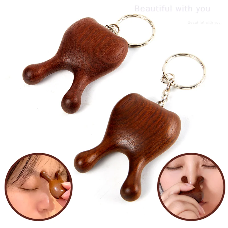 1Pc Wood Nose Massager Promote Blood Circulation For Trigger Point Therapy Pedicure Gua Sha Board With Keyring Nose Lifting Tool