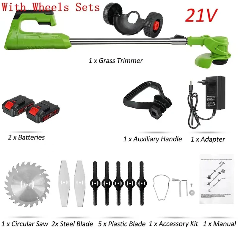 STLF 21v Electric Cordless Tool DIY Lawn Mower with Wheels and Lithium Battery, Portable for Garden and Gardening Supplies