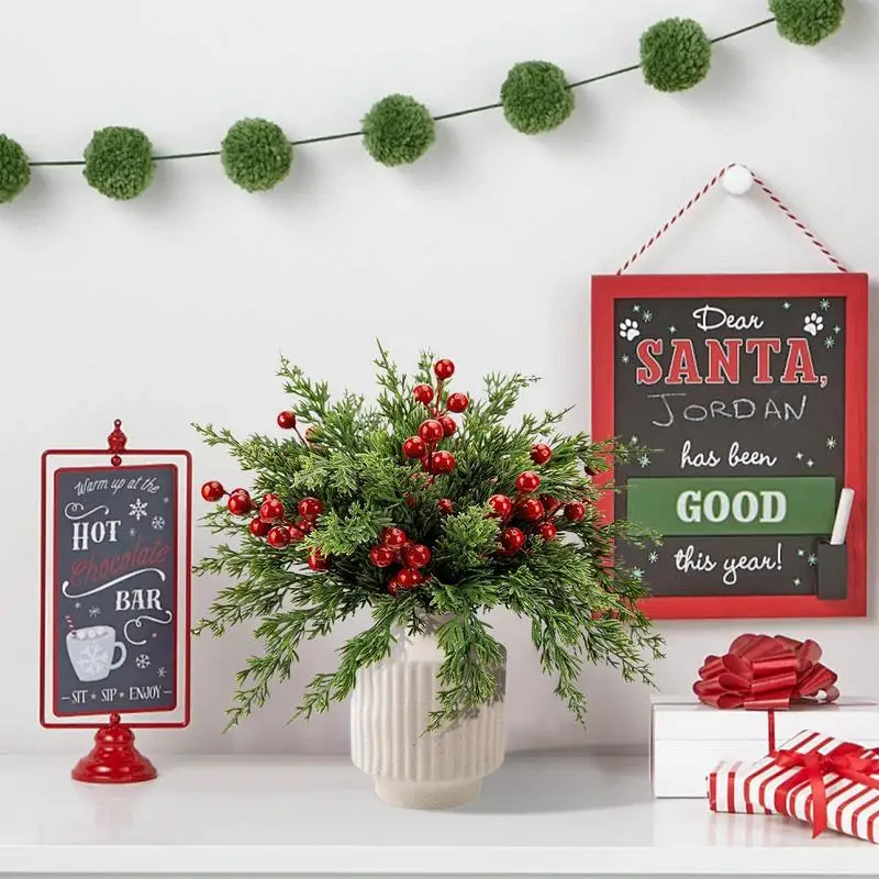 

Christmas Greenery Stems Red Berry Stems Pine Branches Tree Branches for Decoration Christmas Floral Picks Cypress Leaves Stems