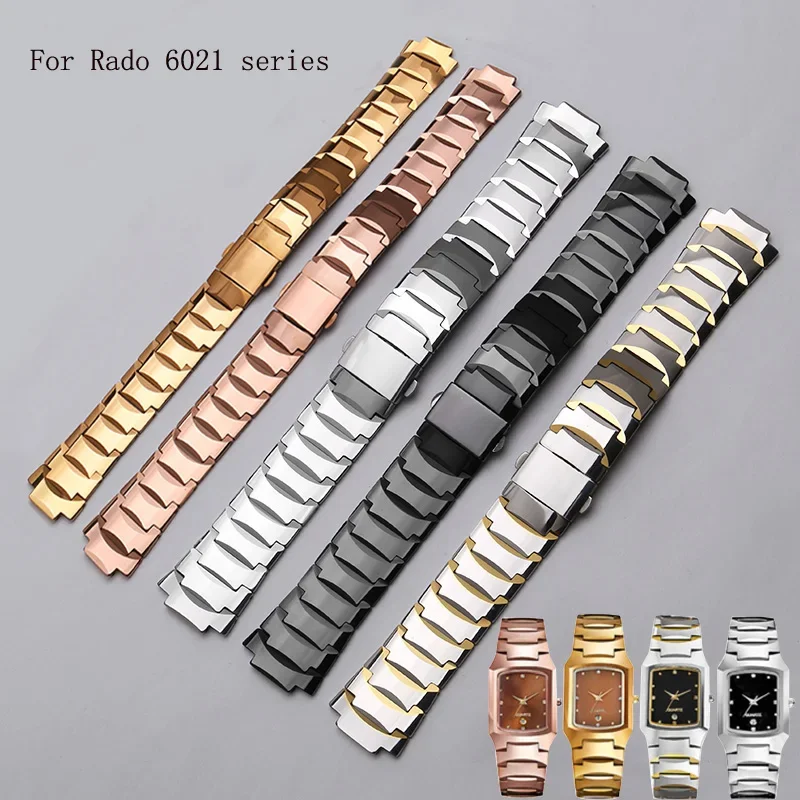 Watch Strap Rado 6021 Series Solid Tungsten Steel Butterfly Buckle Concave Mouth Men's And Women's Watchband 21*12mm 13.5*6.5mm