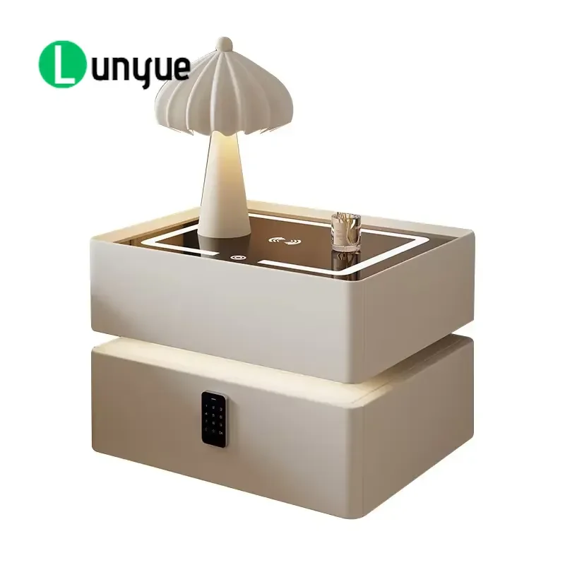 Smart Bedside Table with LED Lights Wireless Charging Bluetooth Speaker Modern Nightstand for Bedroom Home Furniture Storage