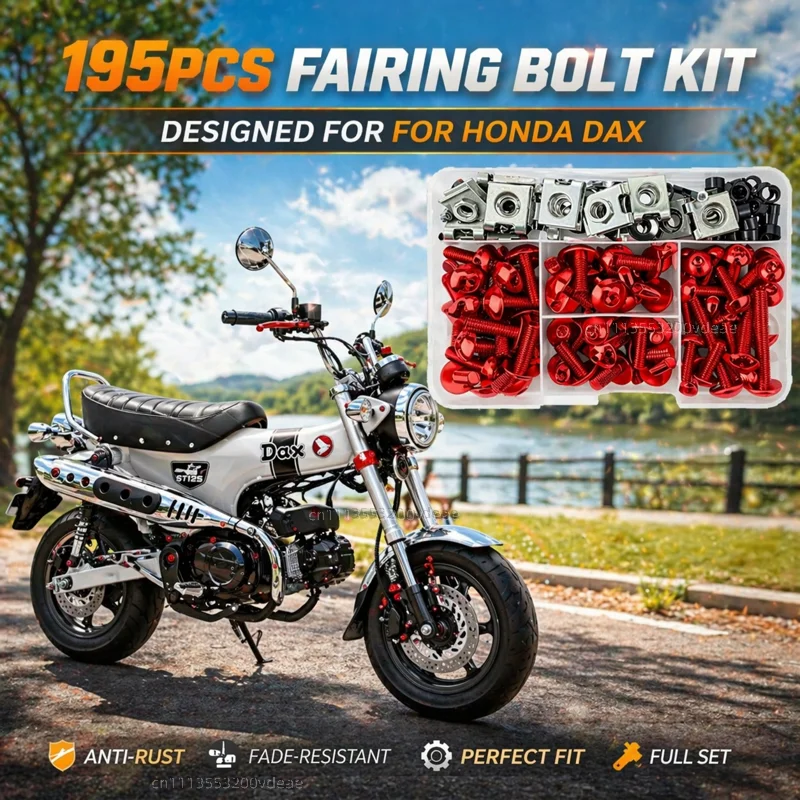 195Pcs Motorcycle Accessories Aluminum Fairing Bolt Screws Kit Nut Clips FOR HONDA DAX125 ST125 ST 125 2022-2026 DAX 125 CNC