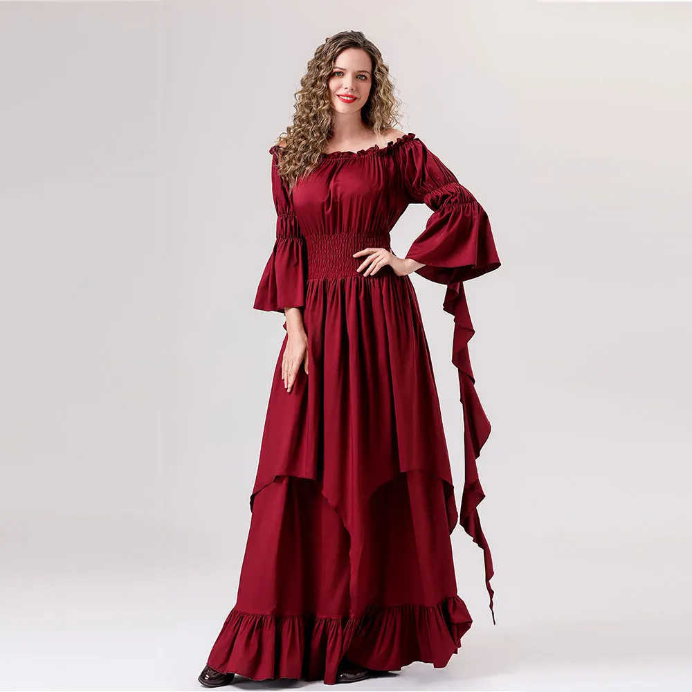 

Women European Medieval Renaissance Dress Victorian Princess Flare Sleeve Queen Dress Carnival Ball Gown Cosplay Clothes