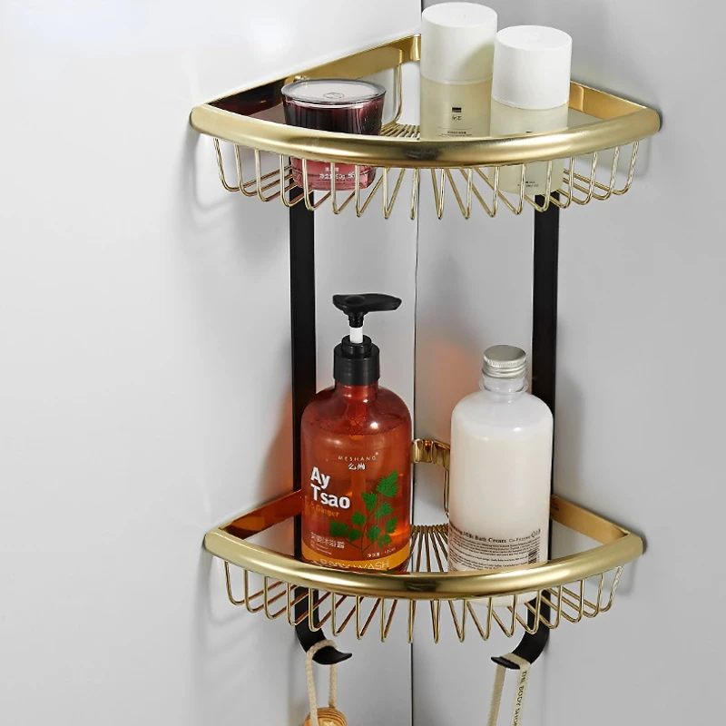 

Hotel Wall Hanging Bathroom Shelf Creative Triangle Towel Holder Double Drain Storage Shelf Stable Load-bearing Shower Stand