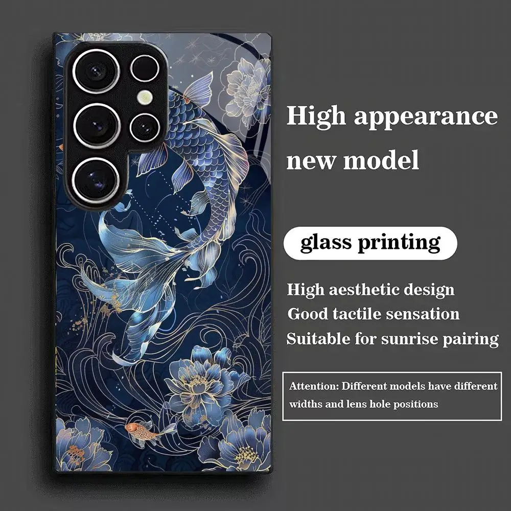 

A lucky phone case with carp and lotus patterns, suitable for Samsung S25 24 23 22 21 20 Plus / Ultra Large Screen