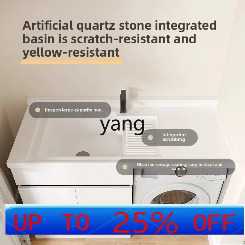 LH  washing machine integrated cabinet combination significant other hand washbasin with rubbing board slot quartz stone