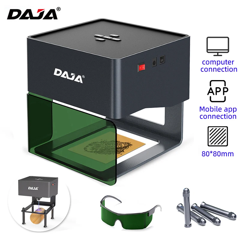Daja Mini Gravador a Laser Portátil Faça Você Mesmo Máquina Bluetooth Dog Tag de Papel de Couro Logotipo de Plástico de Madeira Cnc Daja Dj6