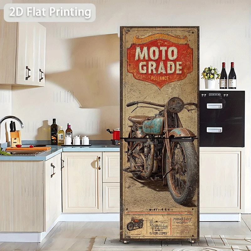 Refrigerator Sticker Motorcycle Grade Insurance Poster Theme Scene Wall Sticker Decoration Wallpaper Self-Adhesive for Cabinet - view 2
