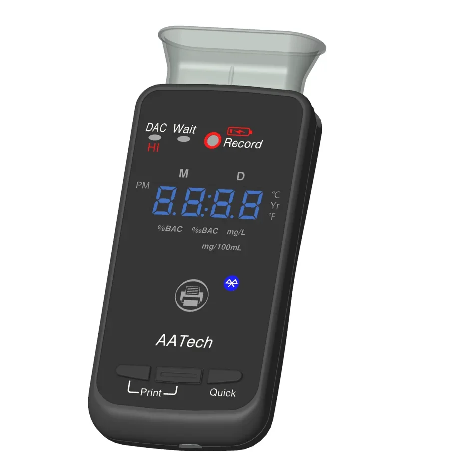 

Fuel Cell Alcohol Tester AA2010p rechargeable breathalyzer, quick screening test with printer accurate and iBACheck