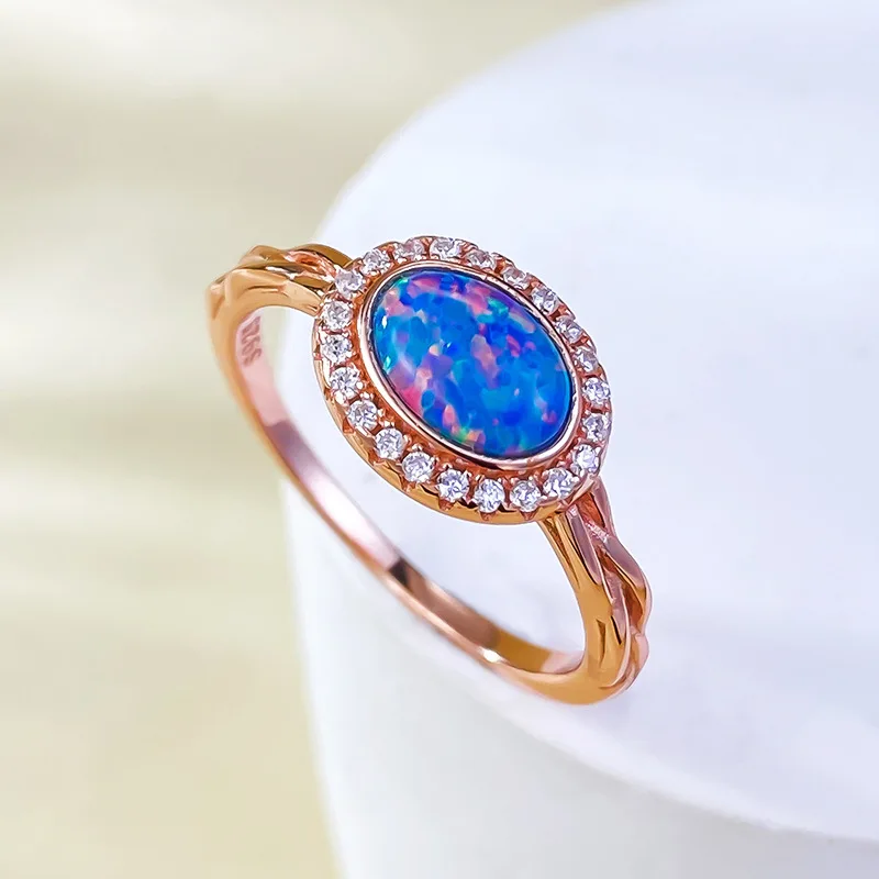 New 925 sterling silver plated rose gold inlaid with one carat Australian blue purple ring, a hot selling accessory for women