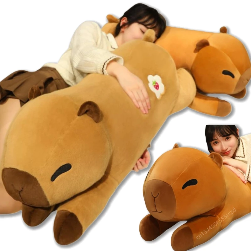 60/80cm New Cute High Quality Lying Oval Flower Capybara Plush Doll Pillow Super Soft Warm Hug For Girlfriend Christmas Gift