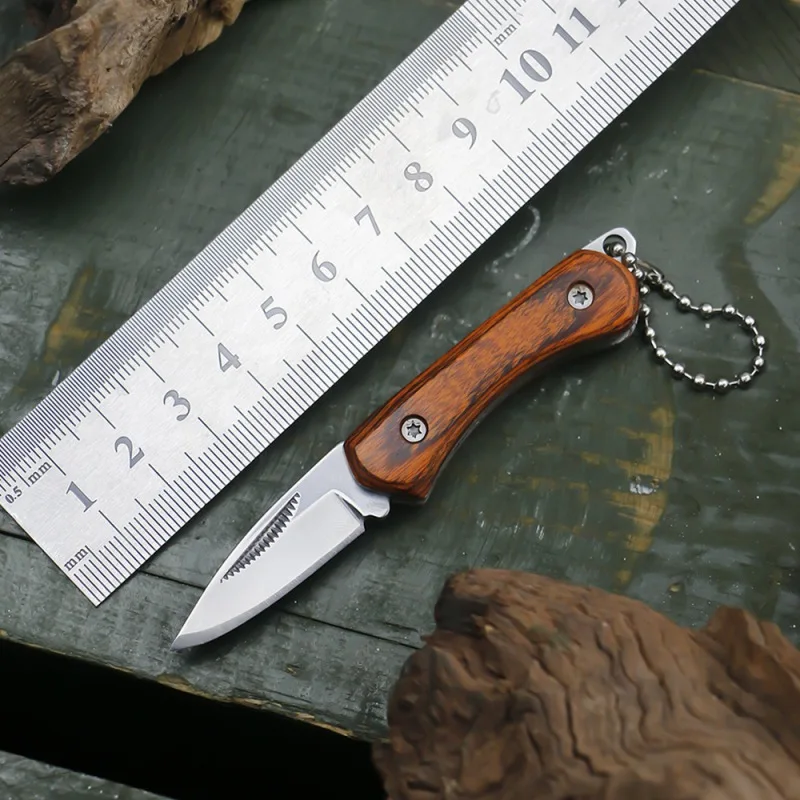 Wooden Handle Mini Pocket Knife Folding Knife Portable Keychain Unboxing Cutter EDC Survival Tool