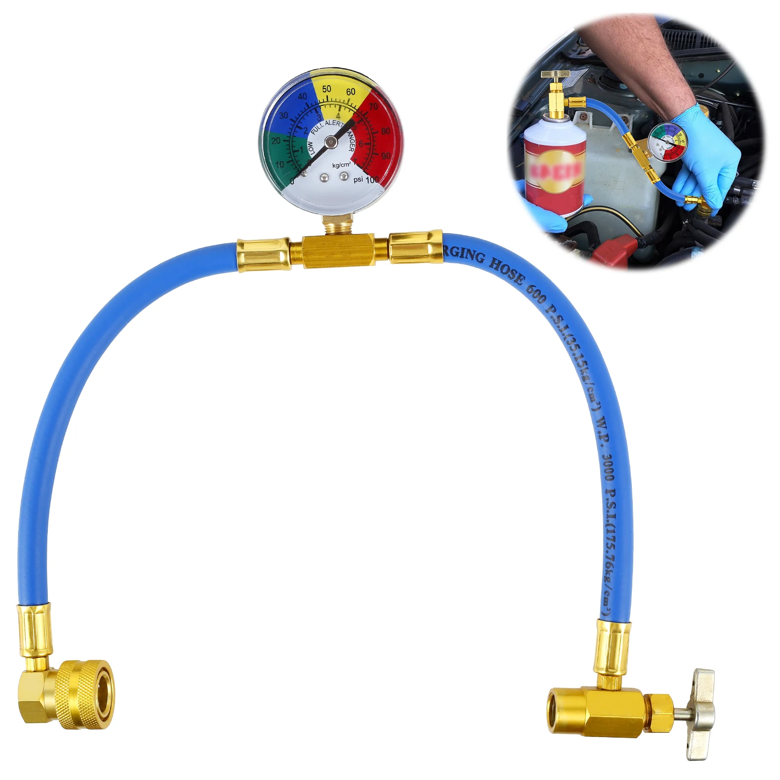 

Metal AC Refrigerant Recharge Hose Kit with 1/2 Acme Thread Pressure Gauge AC Recharging Hose for Home Car Air Conditioner