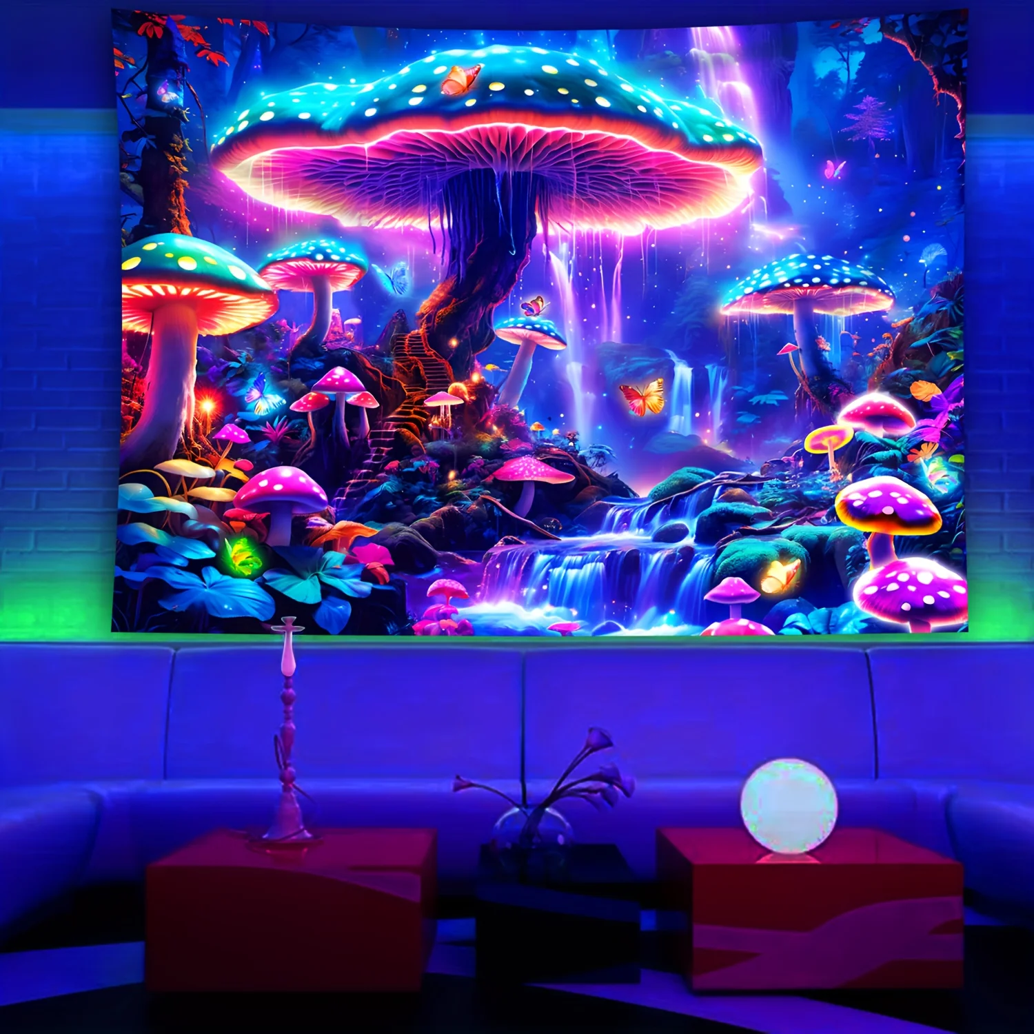 VIKAMA Cyberpunk Mushroom Waterfall Tapestry Aesthetic Home Decor Living Room, Bedroom, Gaming Room Wall Hanging