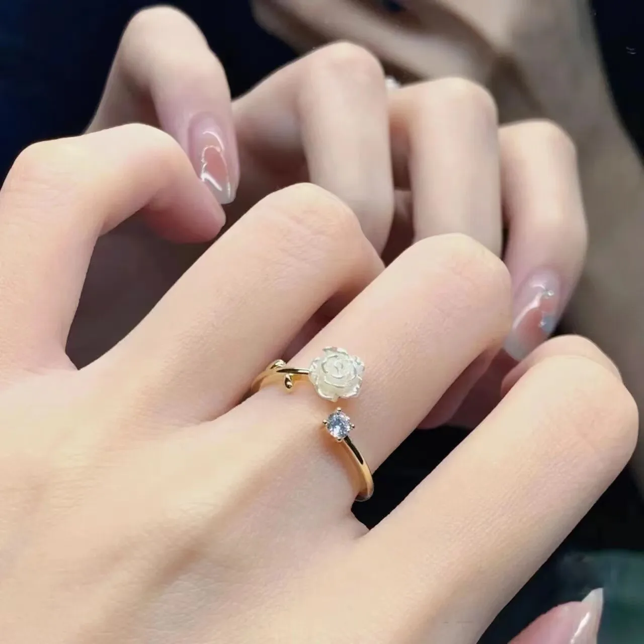 Camellia Flower Rose Crystal Ring Jewelry Open Adjustable Index Finger Anneaux for Men Women Anillos Aesthetic Anel Accessories