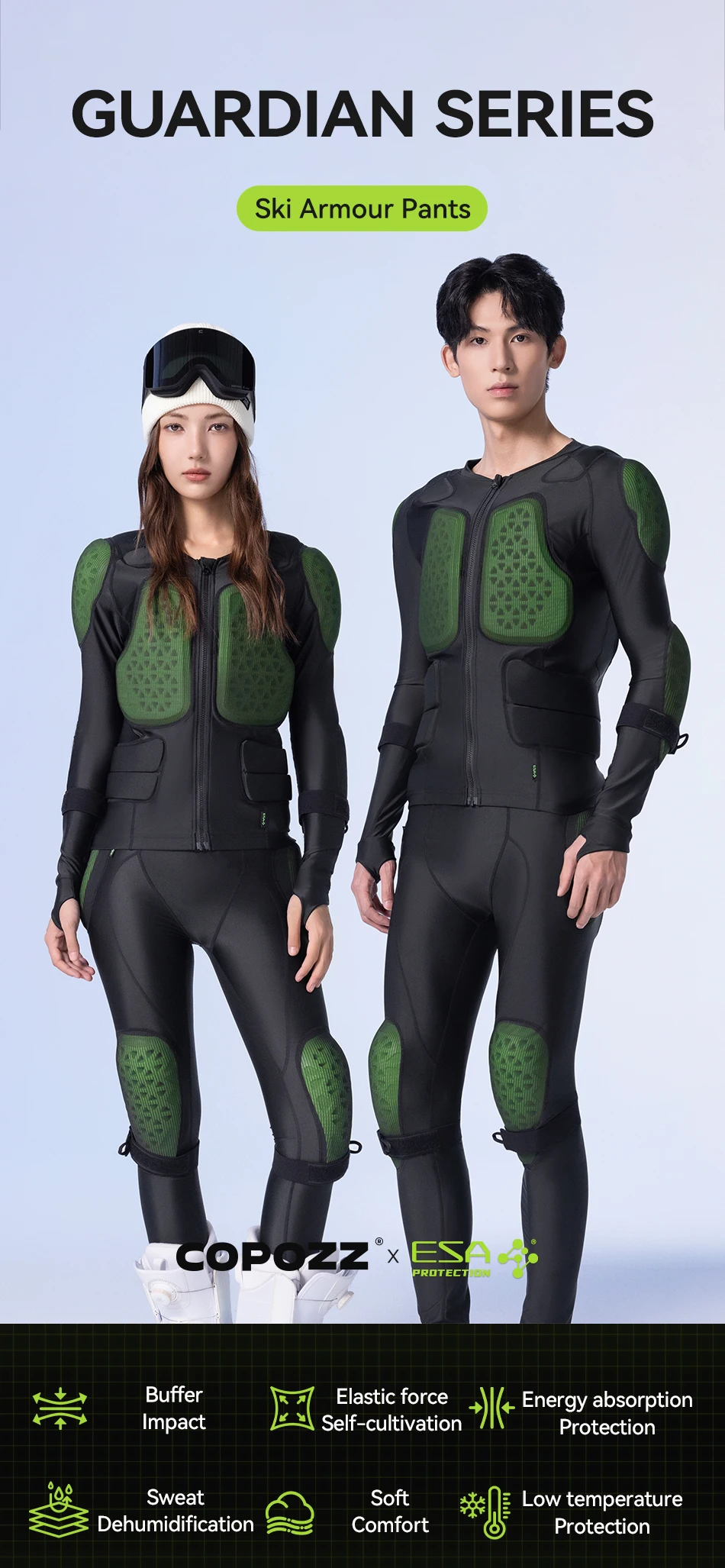 COPOZZ ESA Anti-Kollisions-Rückenbrust-Schlagschutz, Motorrad-Innenjacke, Kleidung, Ganzkörper-Ski-Rüstung, Schutzhose – Detail 1