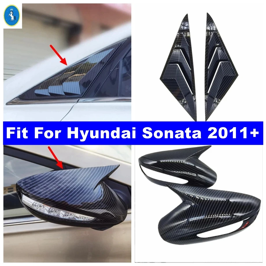 

For Hyundai Sonata 2011 - 2014 Rearview Mirror Ox Horn Rear Window Vent Shutter Louver Panel Trim Cover Accessories Carbon Fiber