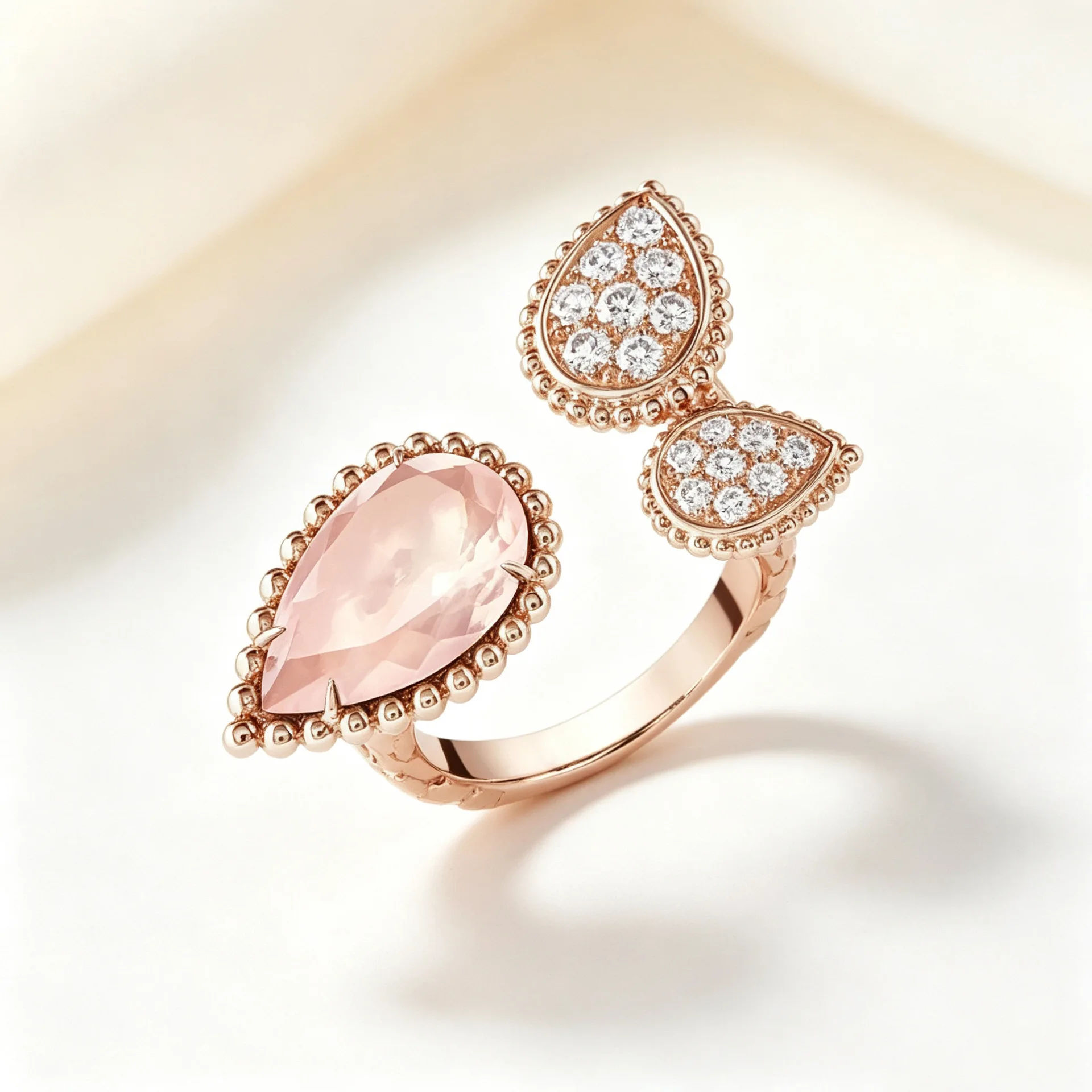 Pink Teardrop Rhinestone Ring for Women, Bohemian Light Luxury Niche Delicate European American Stackable Jewelry