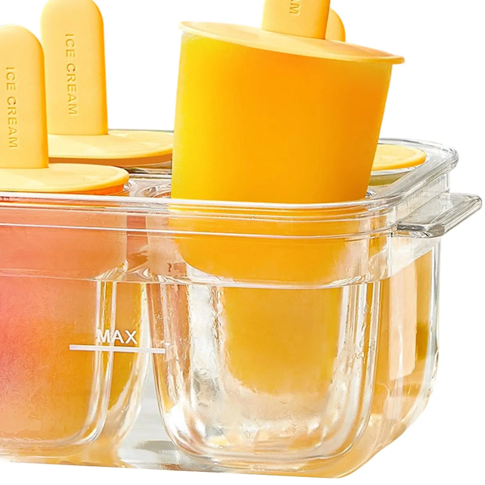 Ice Cream Mold 4 Cavity Easy Release Drip-Proof Non-Stick Ice Pop Maker Mold for Freezer Refrigerator Home Kitchen Summer Family