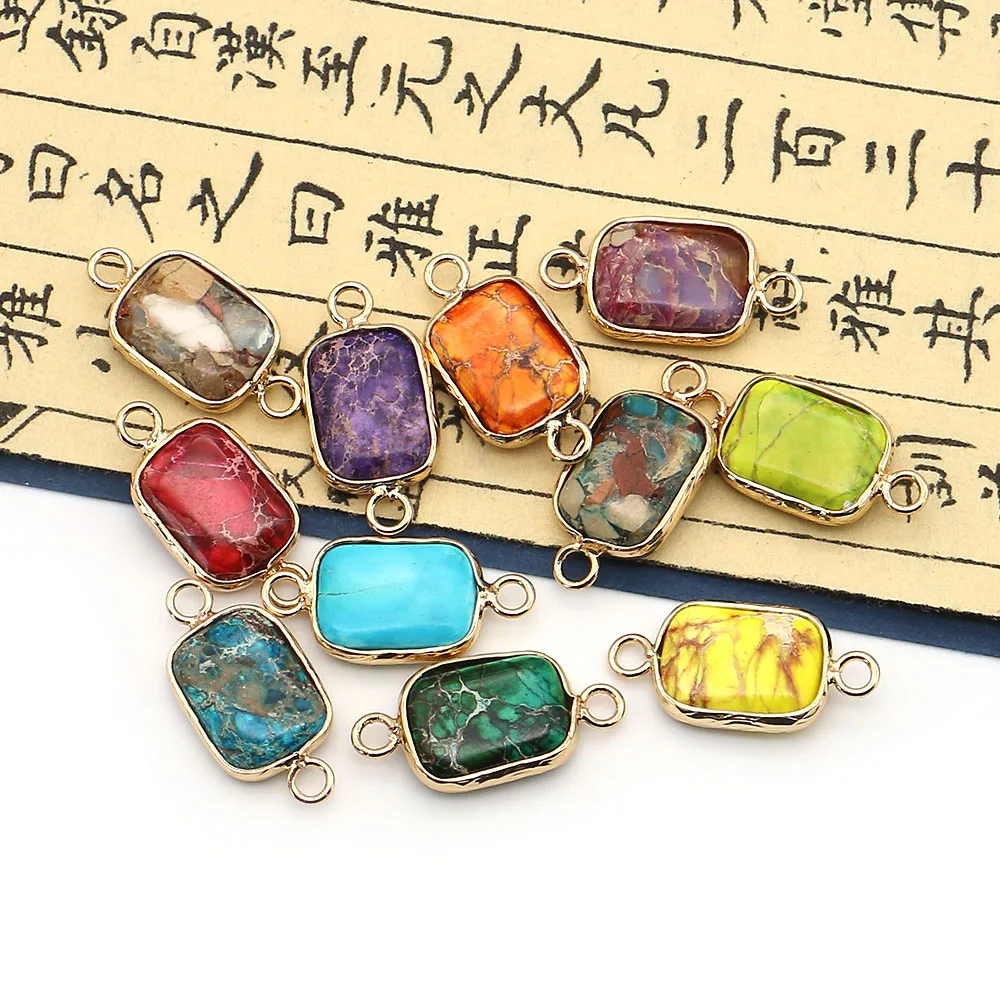 خمر الحجر الإمبراطوري ثقب مزدوج قلادة متعدد الألوان الاصطناعية الفيروز مطلية بالذهب سحر 2 قطعة لموصلات عقد دي اي واي