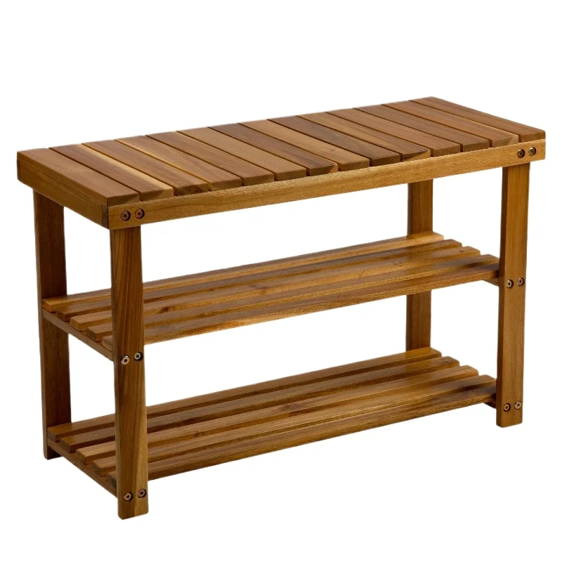 Acacia wood shoe rack bench strong load bearing up to 350 pounds entrance front door bathroom best creative natural color