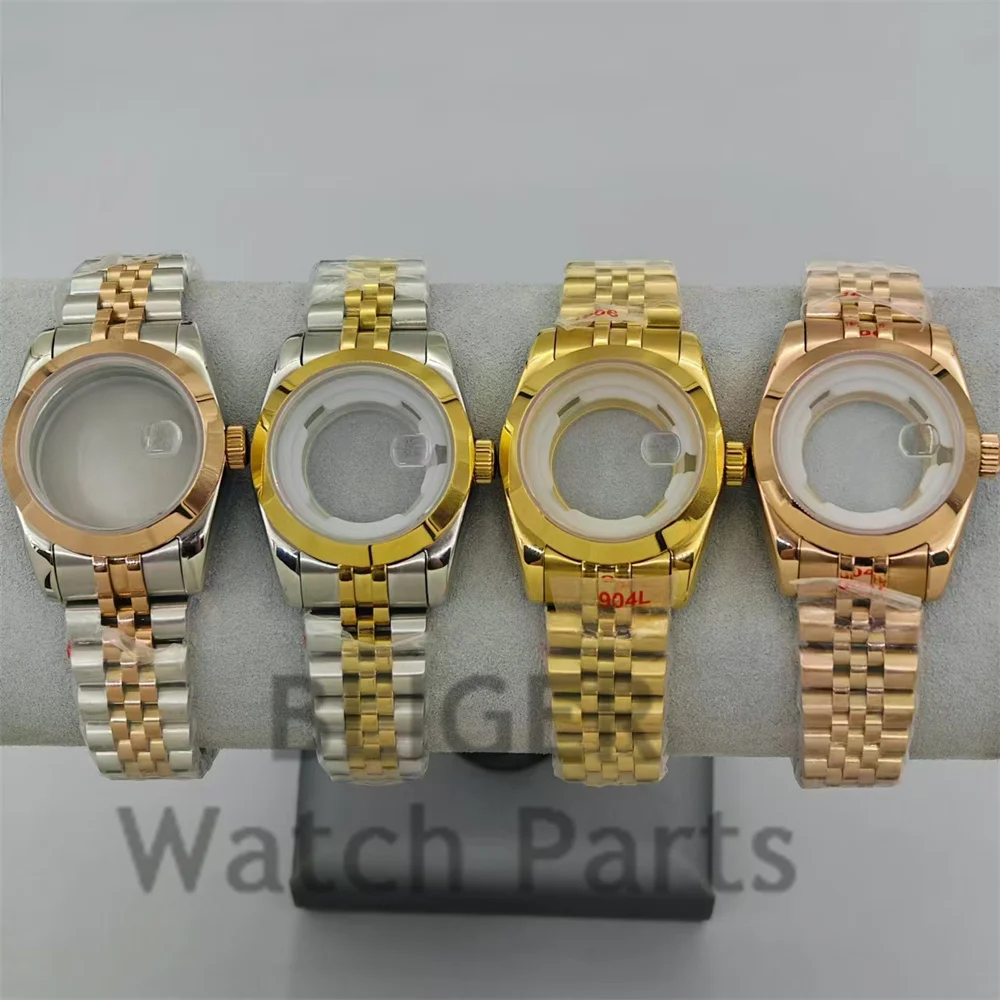 BLIGER 31mm Women's Watch Case Gold Rose Gold Case Polished Sloping Bezel Sapphire Glass Fit NH05 NH06 Movement